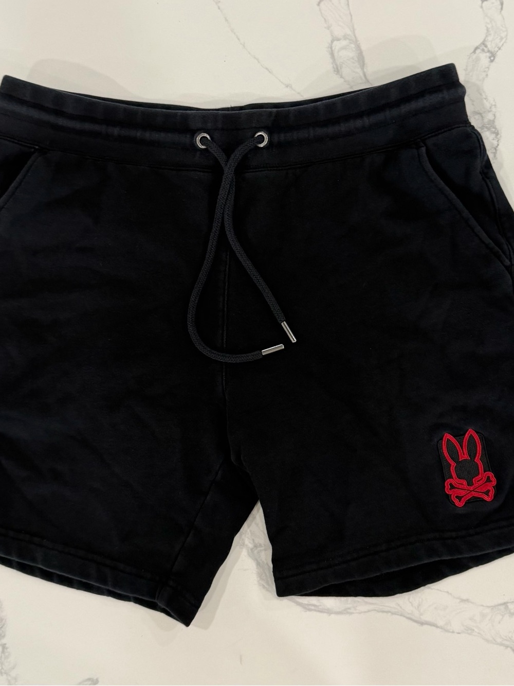 Psycho Bunny Apple Valley Black Sweat Shorts Men's Large Red Embroidered Logo